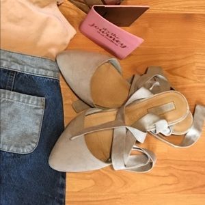 Gray lace up ballet flats never worn